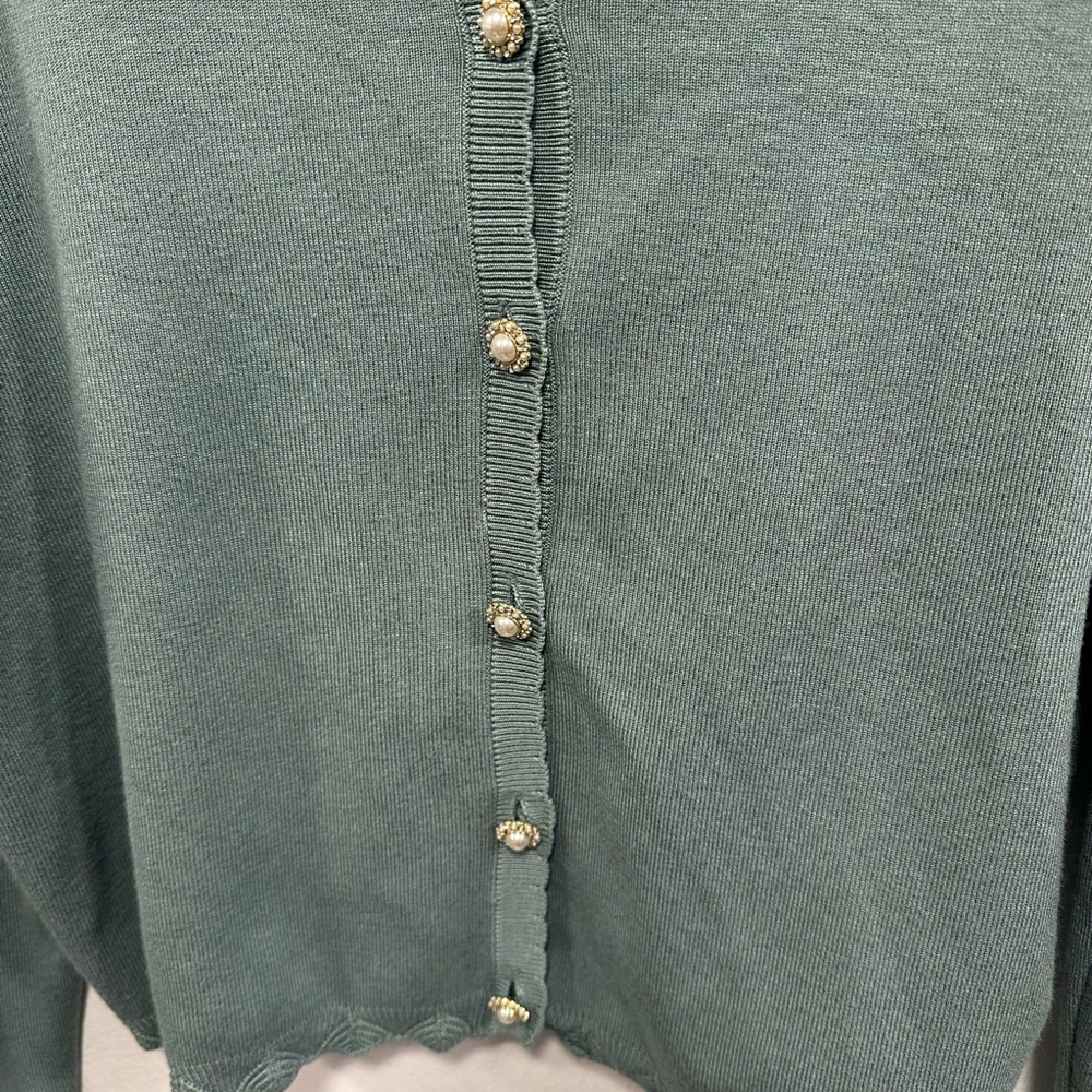 Adrianna Papell Sage Green V-Neck Button Cardigan - Picture 4 of 6